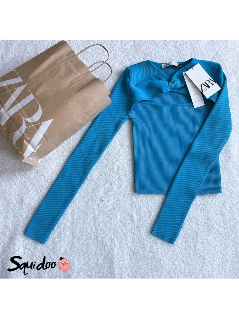 Zara Ribbed Twist-Knot Long Sleeve Top - Turquoise